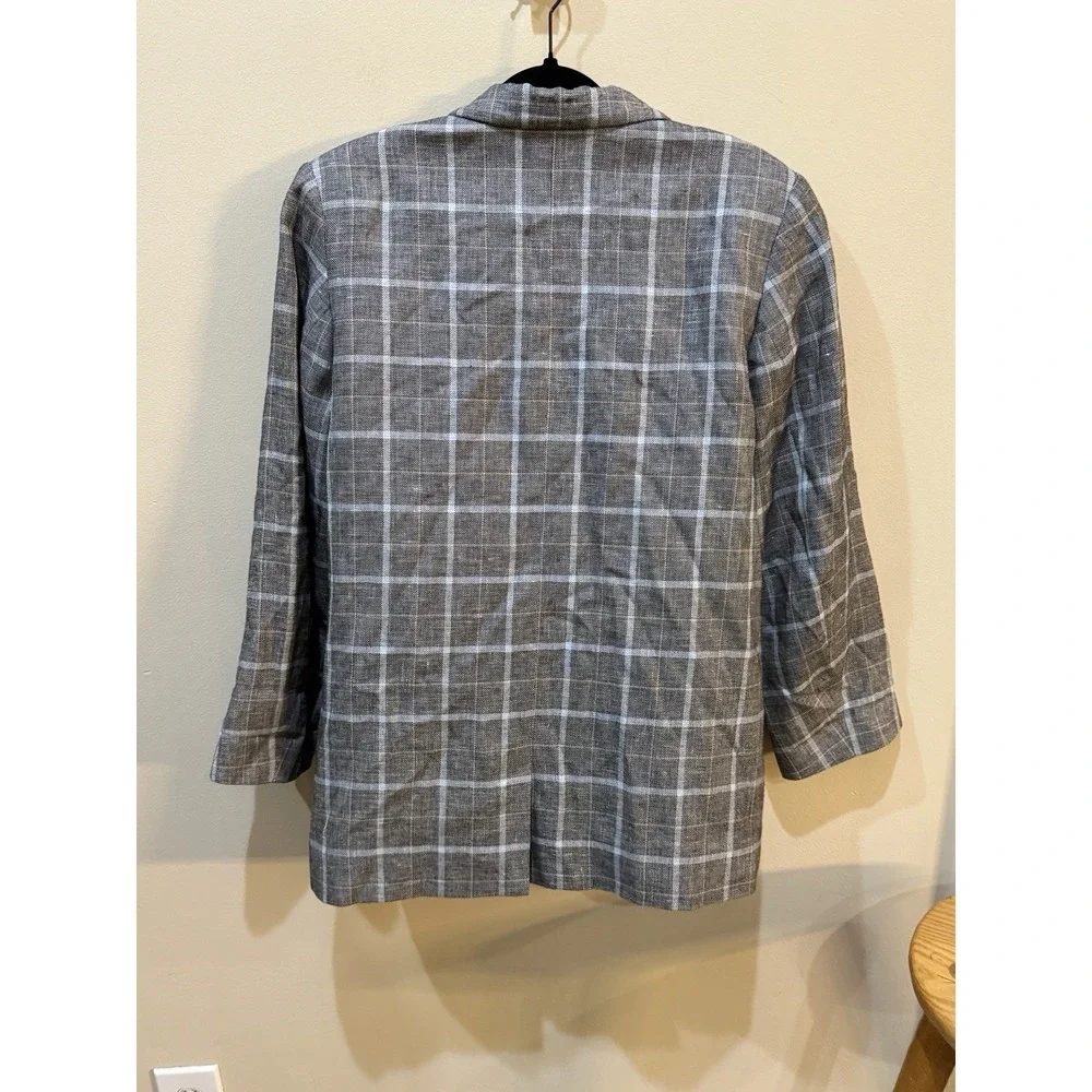 Humanoid  Linen Cotton Plaid Blazer Jacket‎ Size Small Oversized